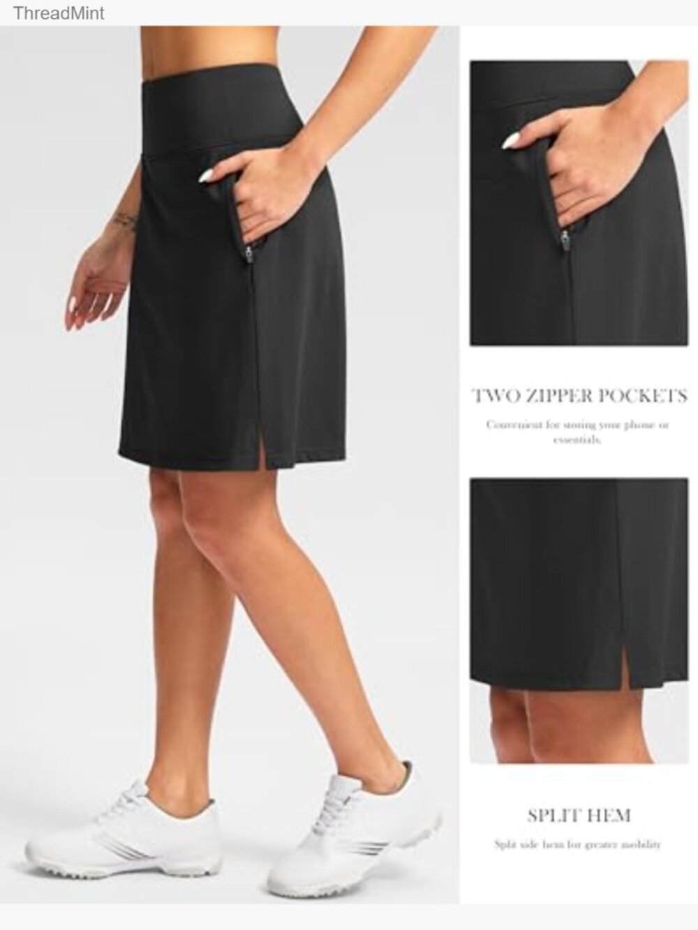 Women's Athletic Golf Skort 20" Knee Length with Pockets and Built-in Shorts - Picture 3 of 7